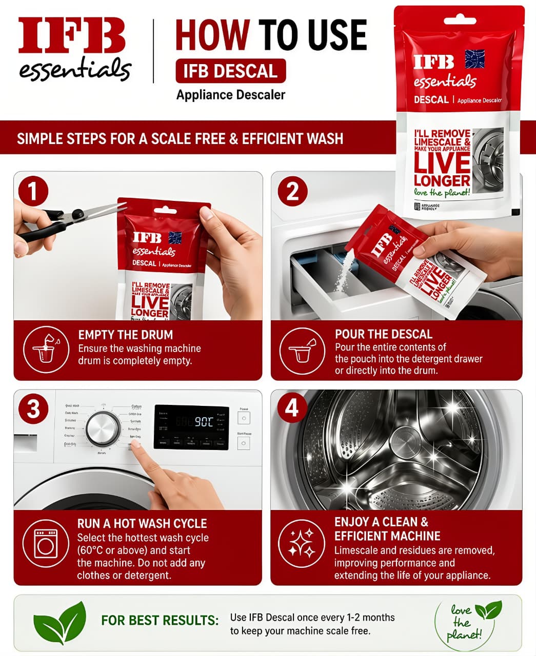 IFB Essentials Descal: Deep Clean & Protect Your Washing Machine Pack of 3