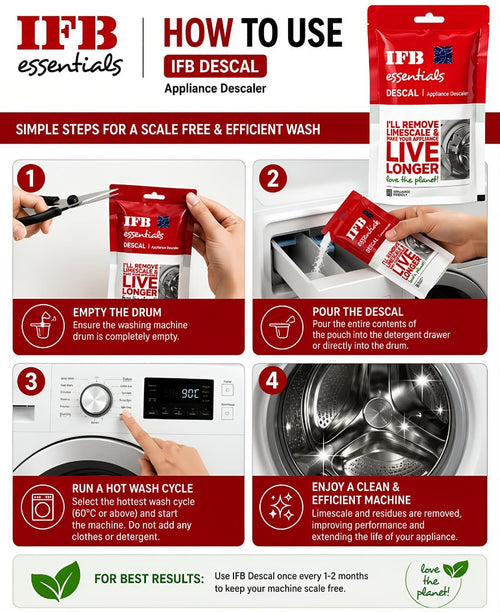 IFB Essentials Descal: Deep Clean & Protect Your Washing Machine pack of 4