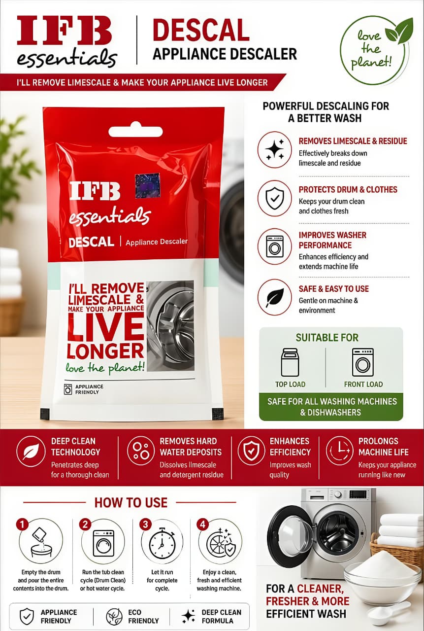IFB Essentials Descal: Deep Clean & Protect Your Washing Machine Pack of 3